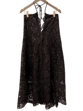 & Other Stories Black Lace Halter Midi Dress with Scallop Trim